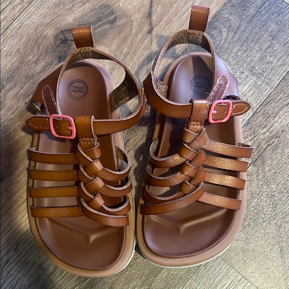 Kickers Brown Kids Sandals with Pink Buckle